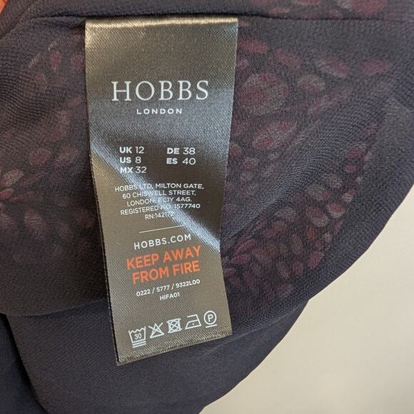 HOBBS London Stefania Dress Navy Raspberry Flowy Whimsy Tie Belt - Size 8 - Picture 5 of 8